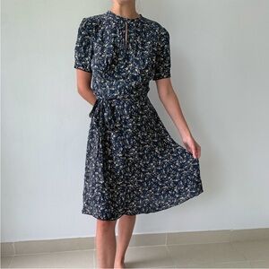 Anna Sui silk floral Navy Dress